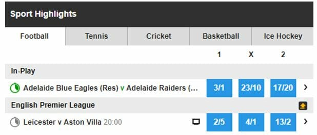 Fractional Odds Leicester v Aston Villa